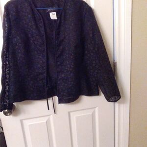 Sunny Choi black sheer jacket top with front string tie size 16